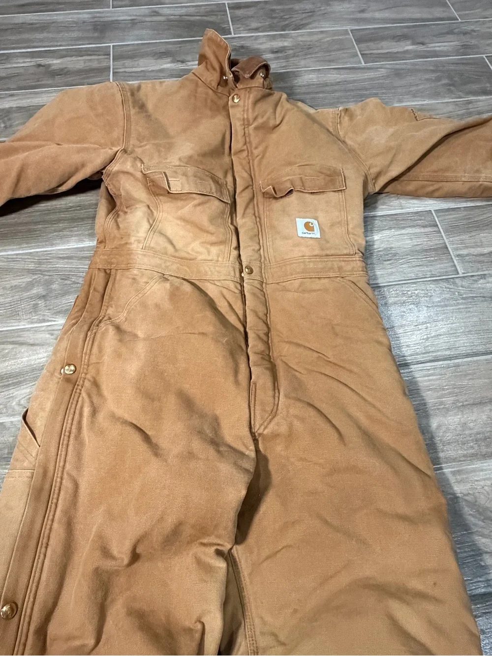 Vintage Carhartt Duck Canvas Coveralls Lined Brown 968QZ Union Made in USA 40R